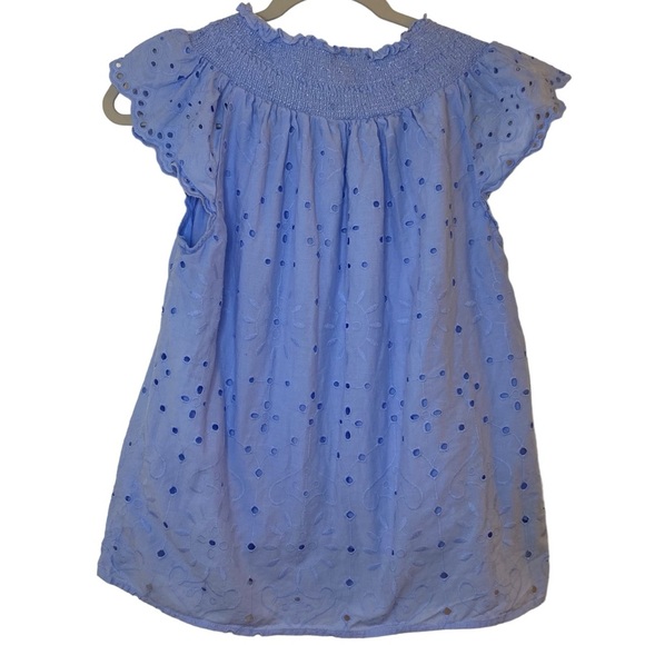 LOFT blue eyelet smocked neck blouse - Picture 3 of 7